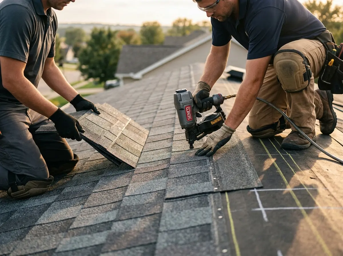 Professional roofer working on a residential roof in Park City